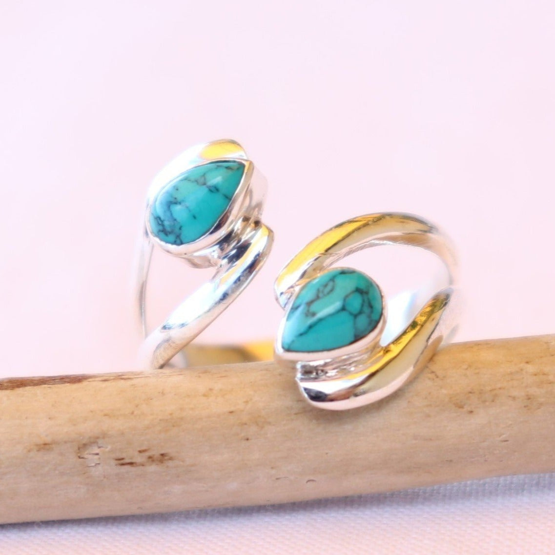 Bague réglable en argent et turquoise - Petite Rainette