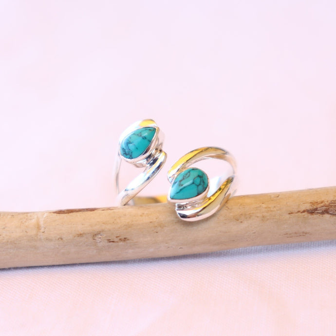 Bague réglable en argent et turquoise