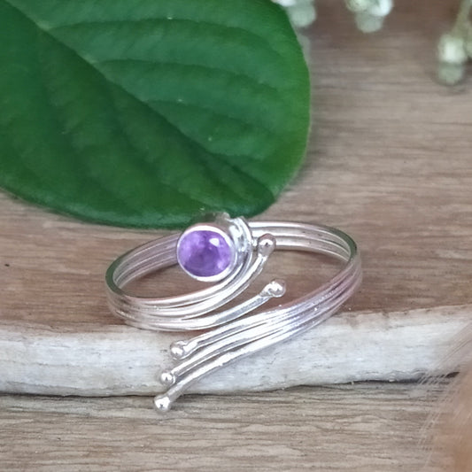Bague réglable en argent et améthyste - Petite Rainette