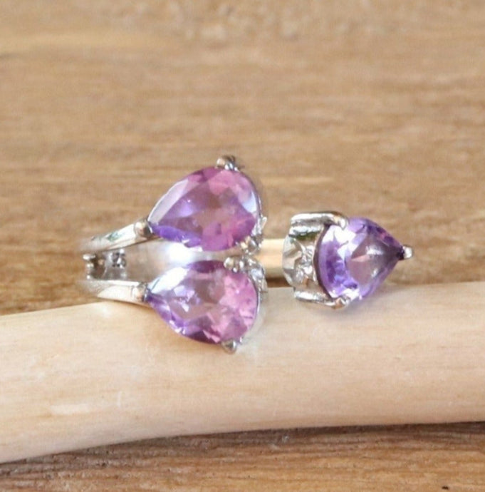 Bague réglable en argent et améthystes - Petite Rainette