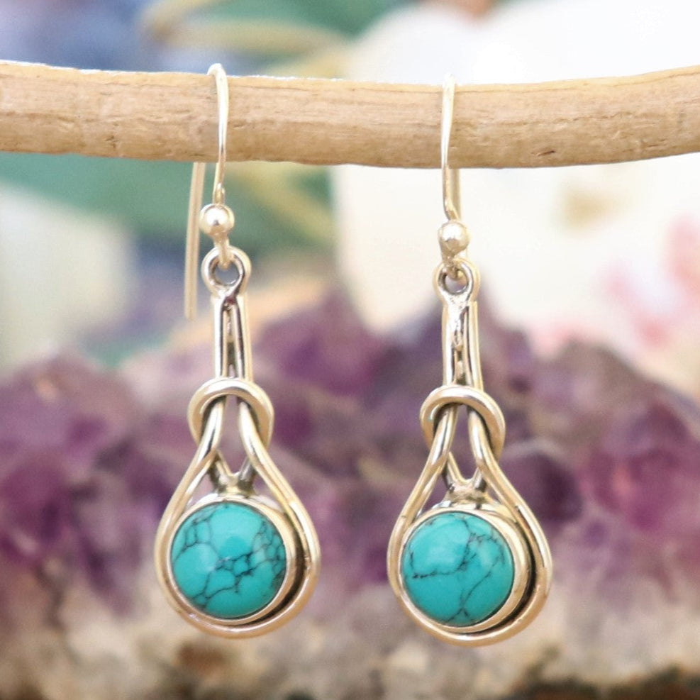 Boucles longues en argent et turquoise - Petite Rainette