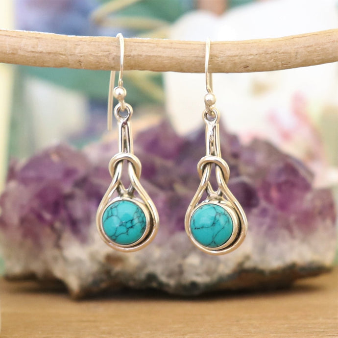 Boucles longues en argent et turquoise - Petite Rainette