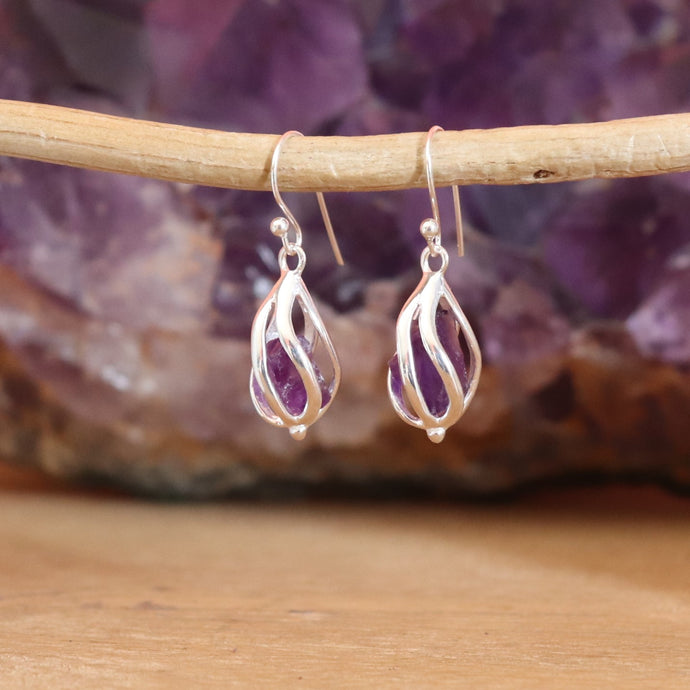 Boucles d'oreilles en argent et améthyste - Petite Rainette