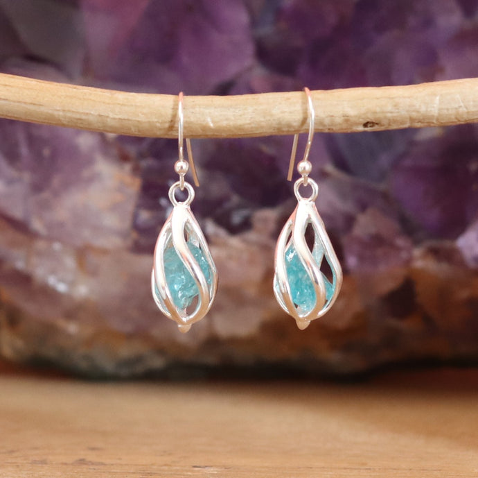 Boucles d'oreilles en argent et apatite - Petite Rainette