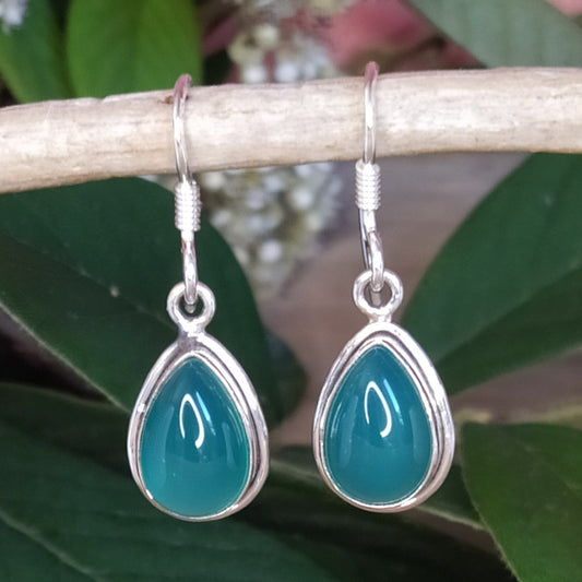 Boucles d'oreilles longues en argent et onyx vert- Petite Rainette