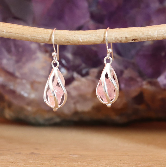 Boucles d'oreilles en argent et quartz rose - Petite Rainette