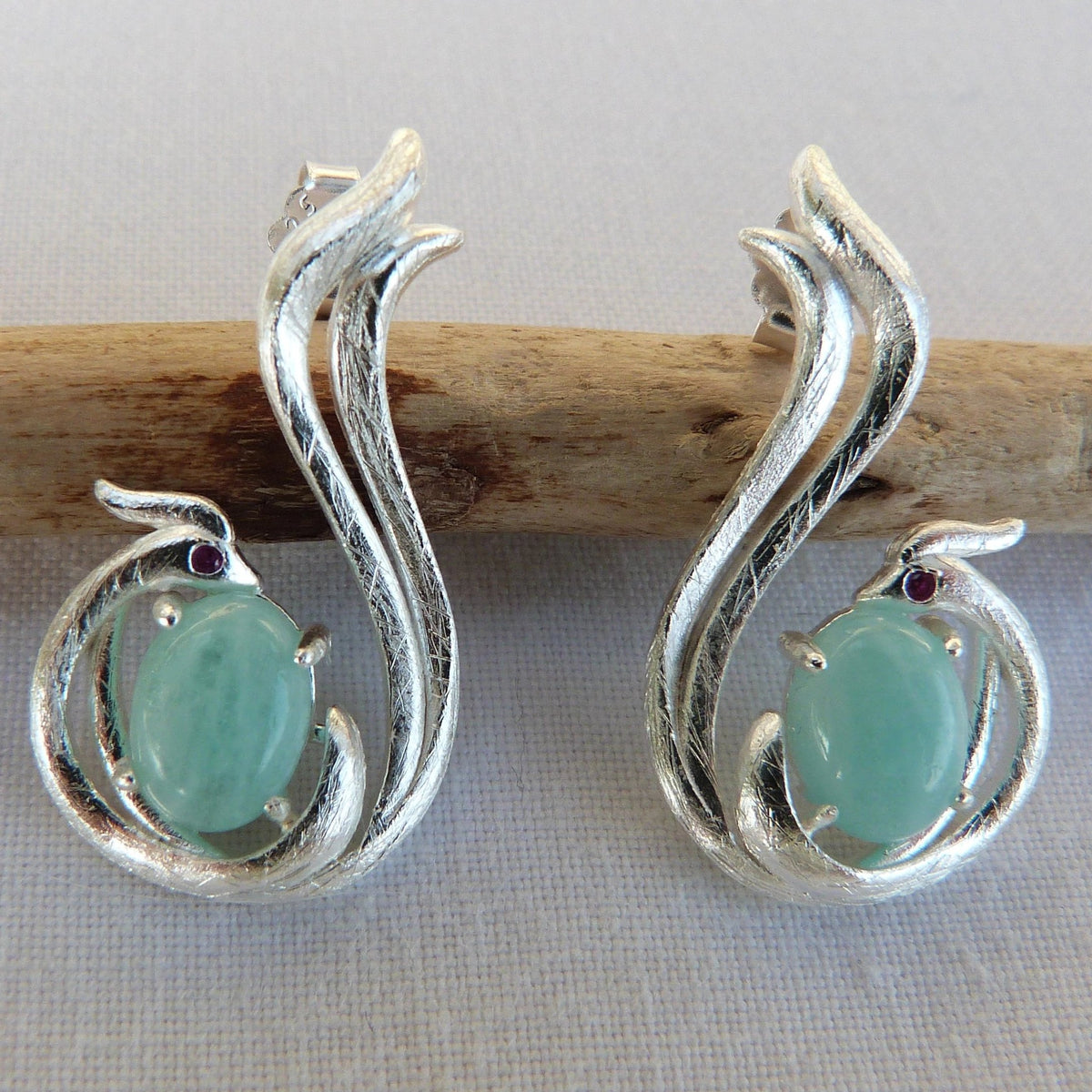 Boucles d'oreilles oiseau en amazonite
