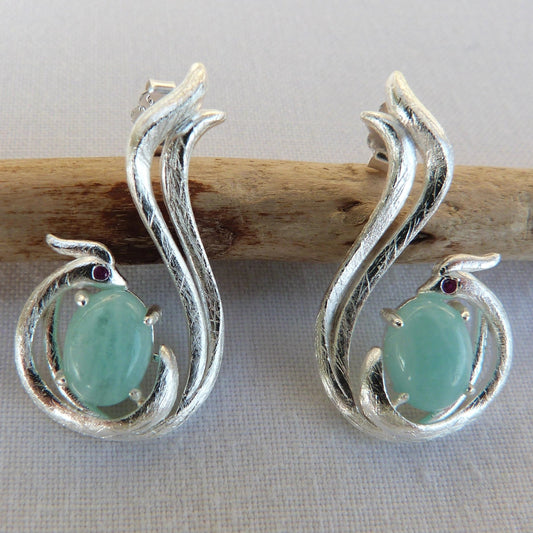 Boucles d'oreilles oiseau en amazonite