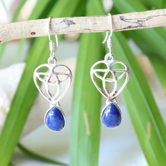 Boucles d'oreilles fantaisie longues en argent et lapis-lazuli 