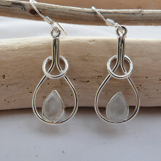 Boucles d'oreilles longues en argent et pierre de lune véritable 