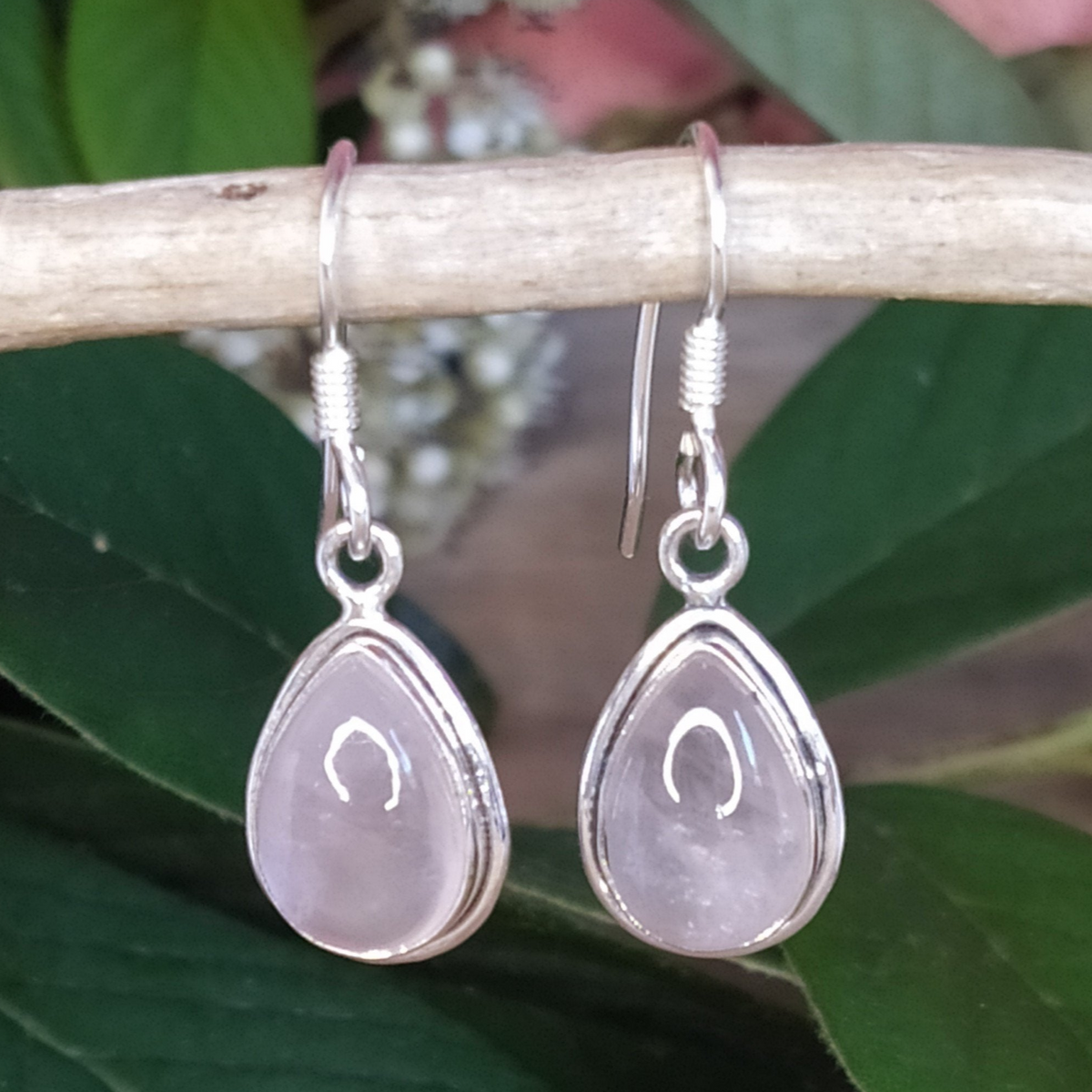 Boucles d'oreilles en argent et quartz rose - Petite Rainette
