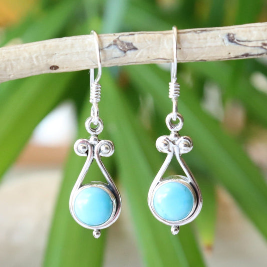 Boucles d'oreilles longues en argent et turquoise - Petite Rainette