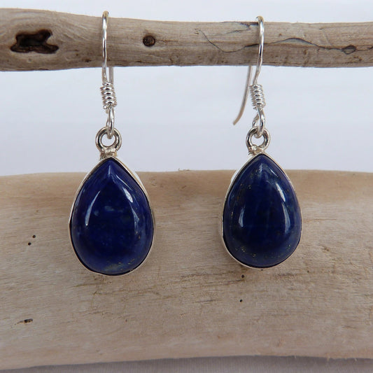 Boucles d'oreilles forme poire en argent et lapis-lazuli véritable 