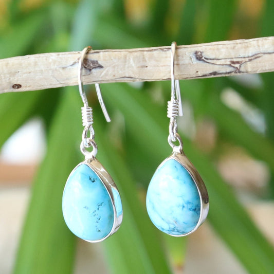 Boucles d'oreilles goutte en argent et turquoise - Petite Rainette