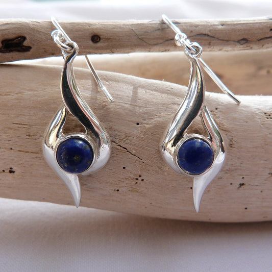 Boucles d'oreilles longues en argent et lapis-lazuli 