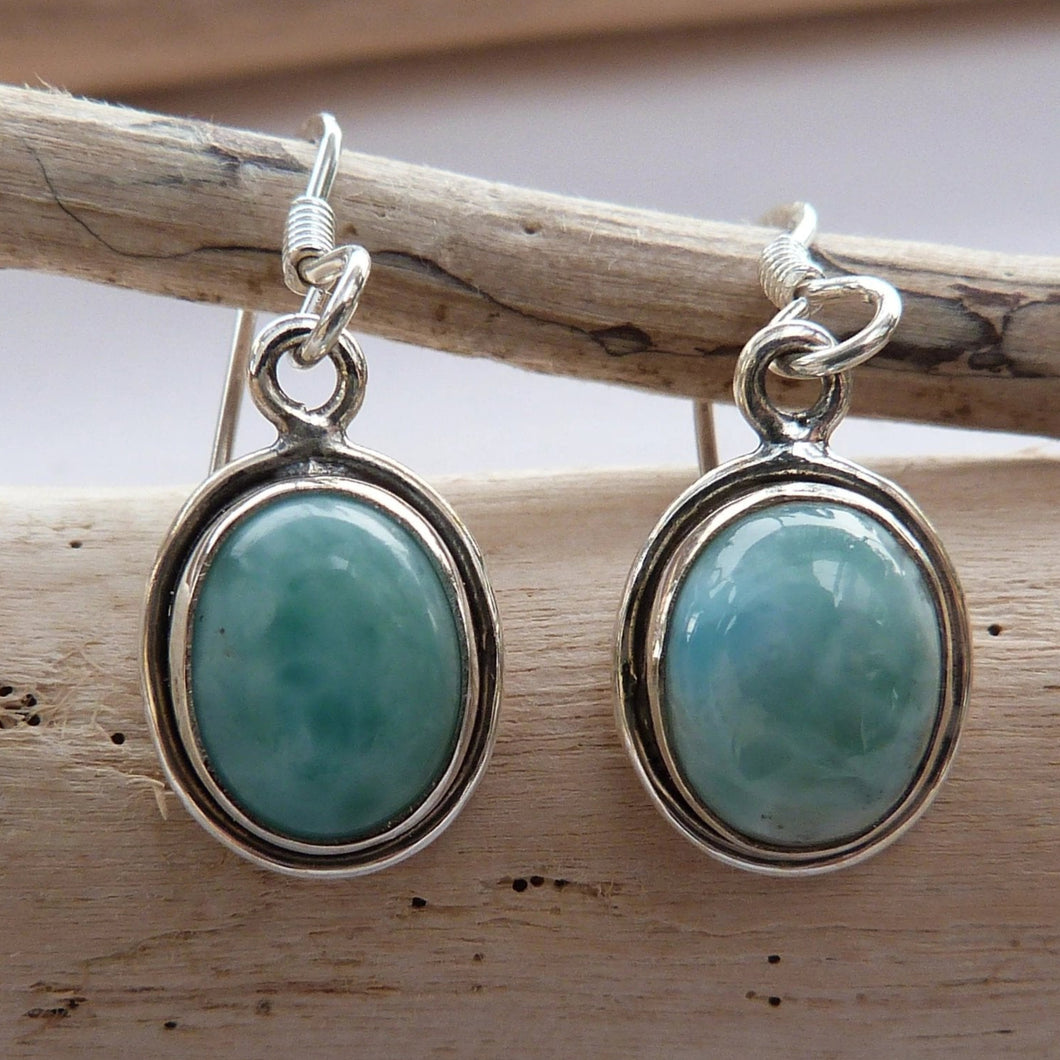Boucles d'oreilles ovales en argent et larimar - Petite Rainette