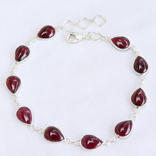Bracelet en argent et grenat taillé en forme de poire - Petite Rainette