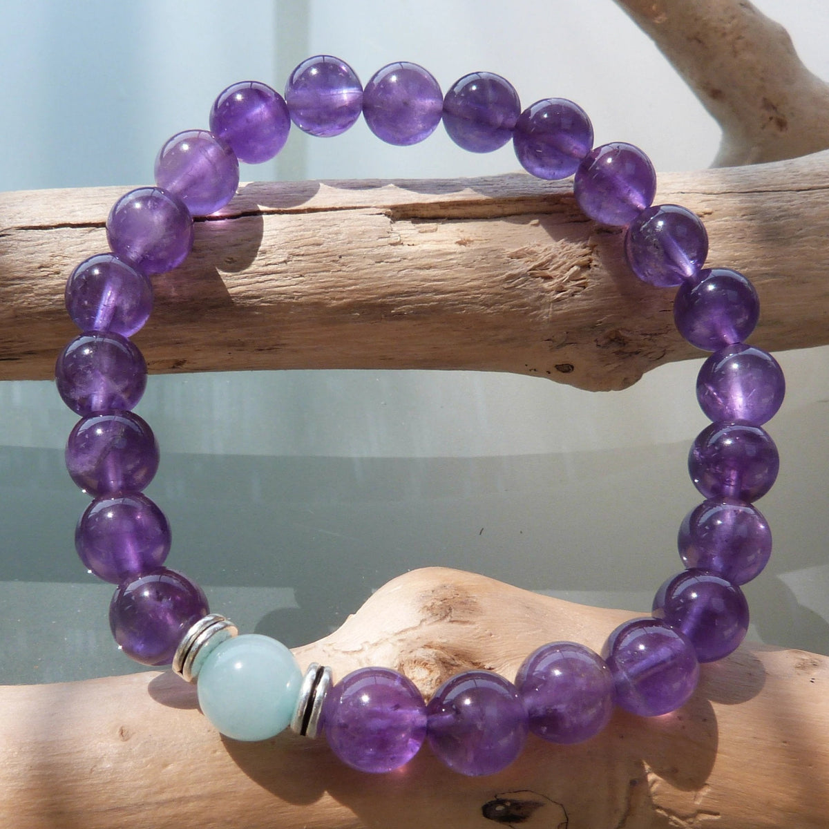Bracelet en perles d'améthyste et d'amazonite  