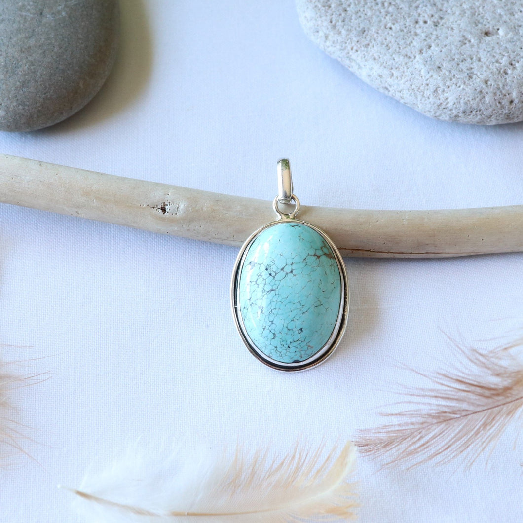 Pendentif en argent et turquoise mohave - Bijoux Cailloux Bambou