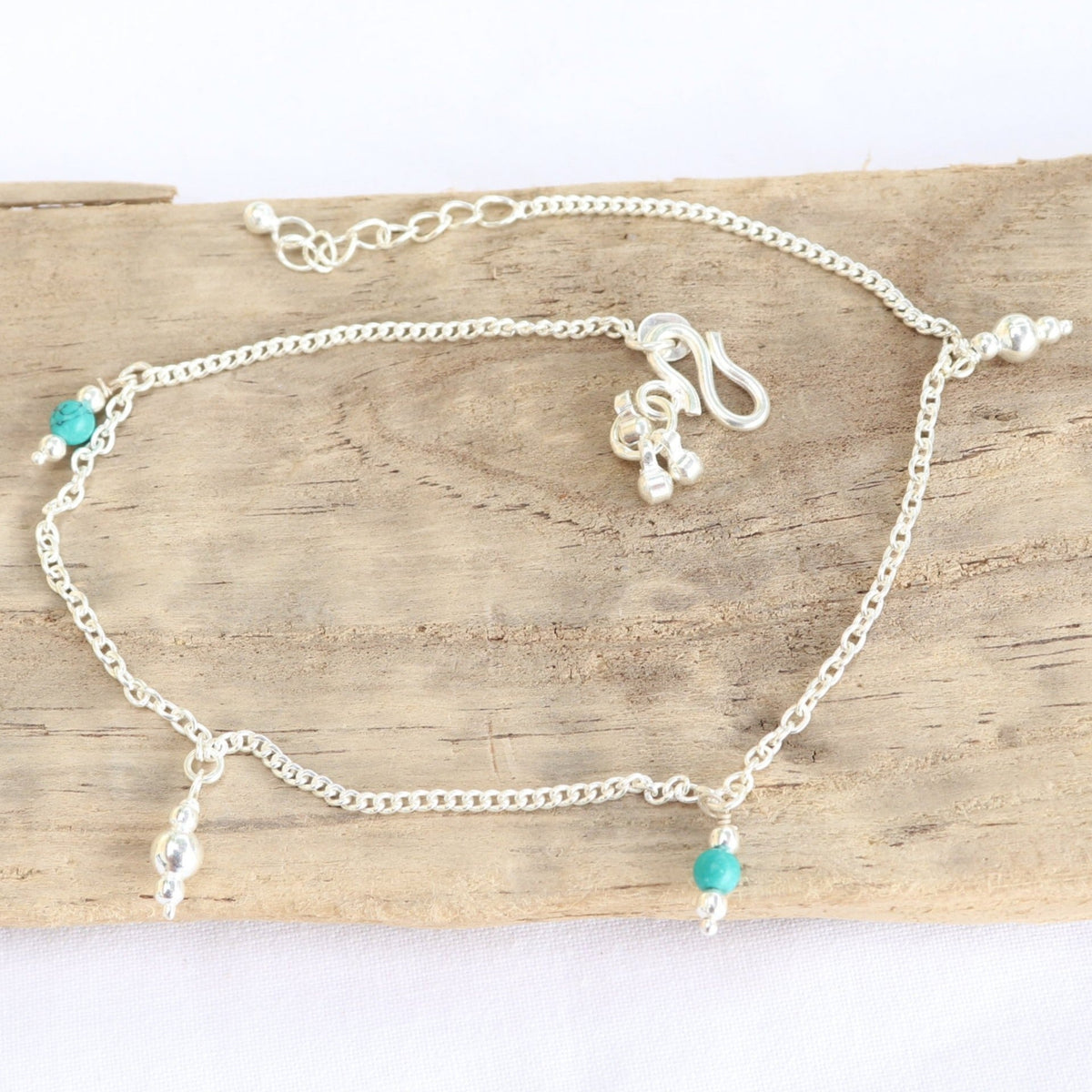 Chaîne de cheville en argent et turquoise - Petite Rainette