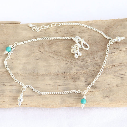 Chaîne de cheville en argent et turquoise - Petite Rainette