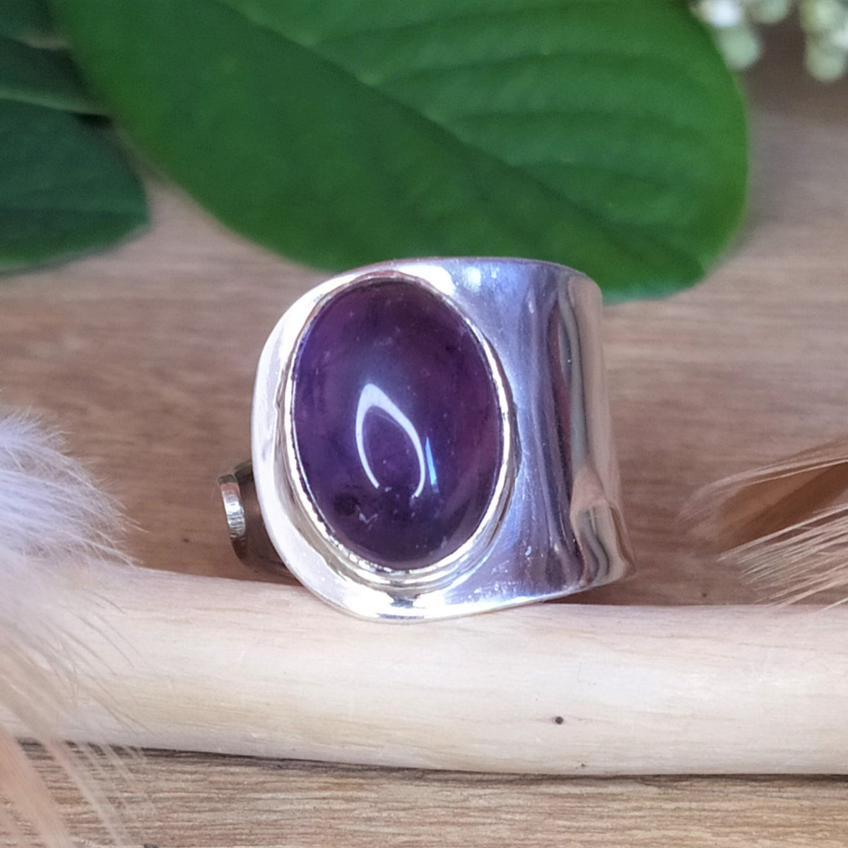Bague chevalière réglable en argent et améthyste - Petite Rainette