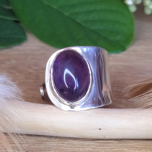Bague chevalière réglable en argent et améthyste - Petite Rainette