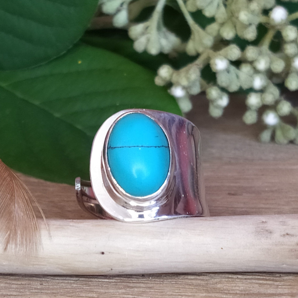 Bague réglable en argent et turquoise - Petite Rainette