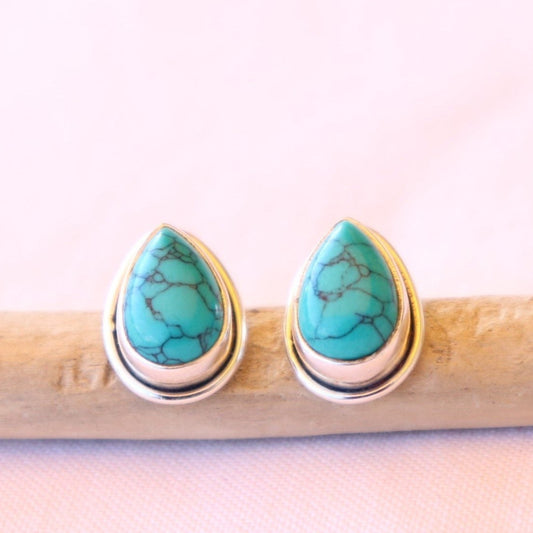 Clous d'oreilles en argent et turquoise - Petite Rainette