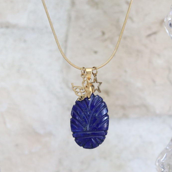 Collier en acier et lapis-lazuli ciselé