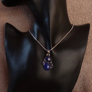 Pendentif argent 925 et lapis-lazuli - Bijoux Cailloux Bambou