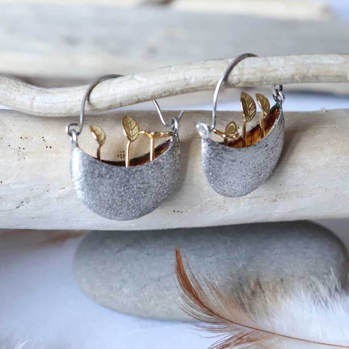 Boucles d'oreille en argent brossé 925 "petit panier" - Bijoux Cailloux Bambou