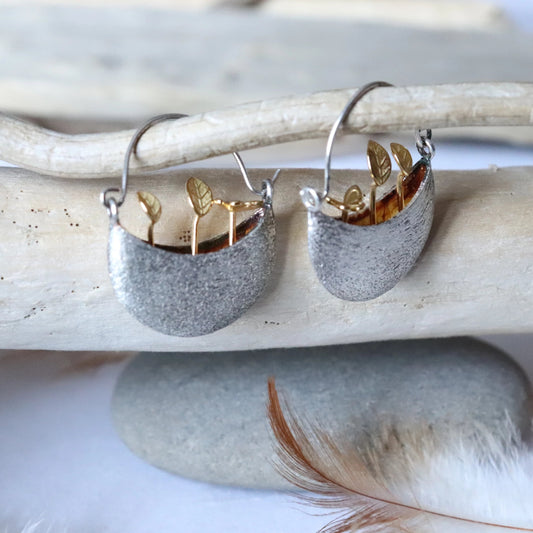 Boucles d'oreille en argent brossé 925 "petit panier" - Bijoux Cailloux Bambou