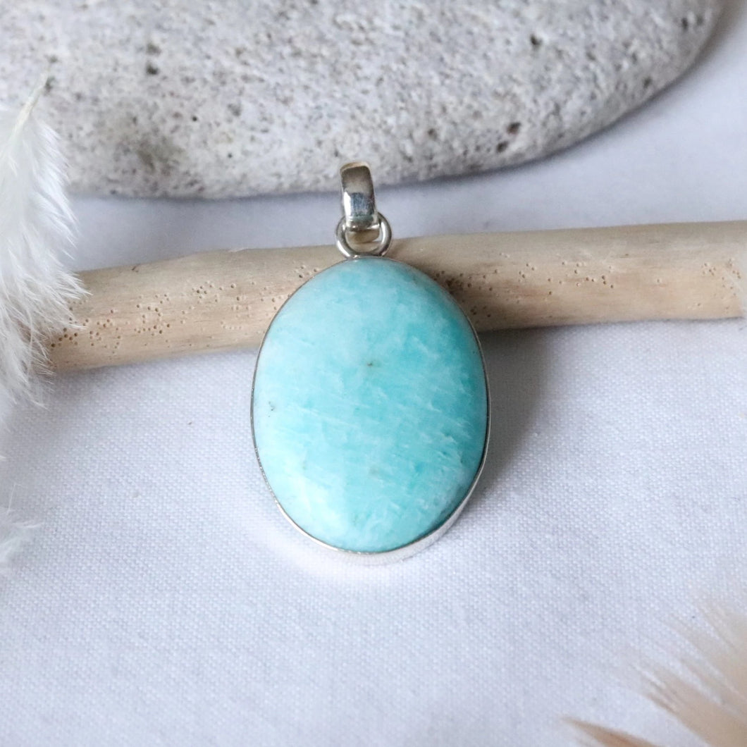 Pendentif en argent et amazonite - Bijoux Cailloux Bambou