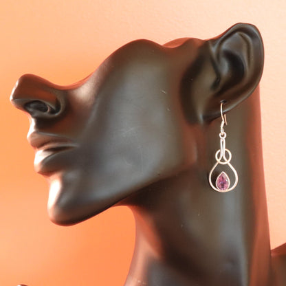 Boucles d'oreilles longues en argent et améthyste - Bijoux Cailloux Bambou