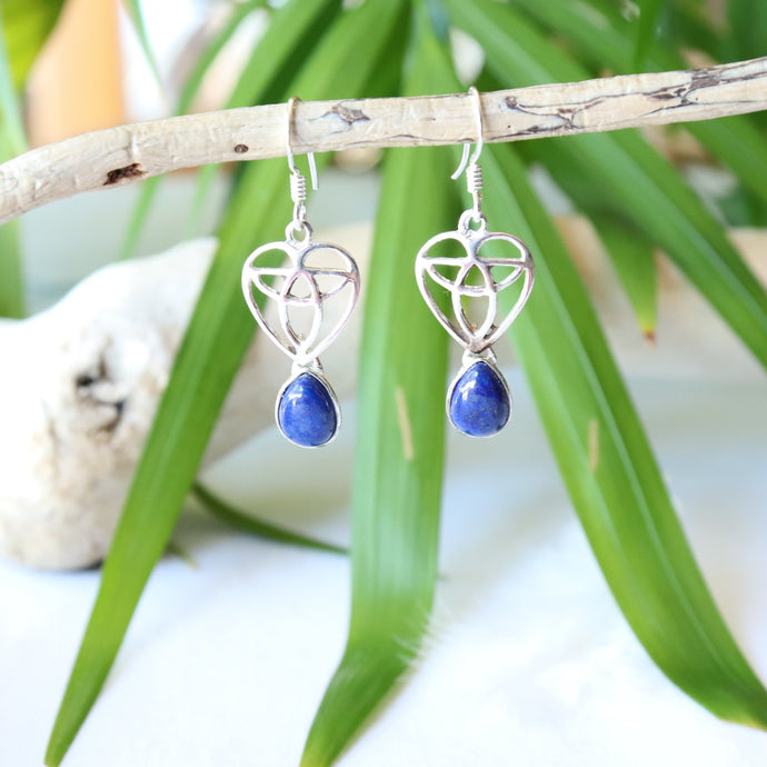 Boucles d'oreilles fantaisie longues en argent et lapis-lazuli - Bijoux Cailloux Bambou