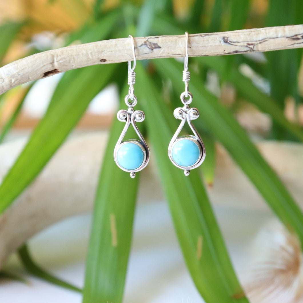 Boucles d'oreilles longues en argent et turquoise - Bijoux Cailloux Bambou