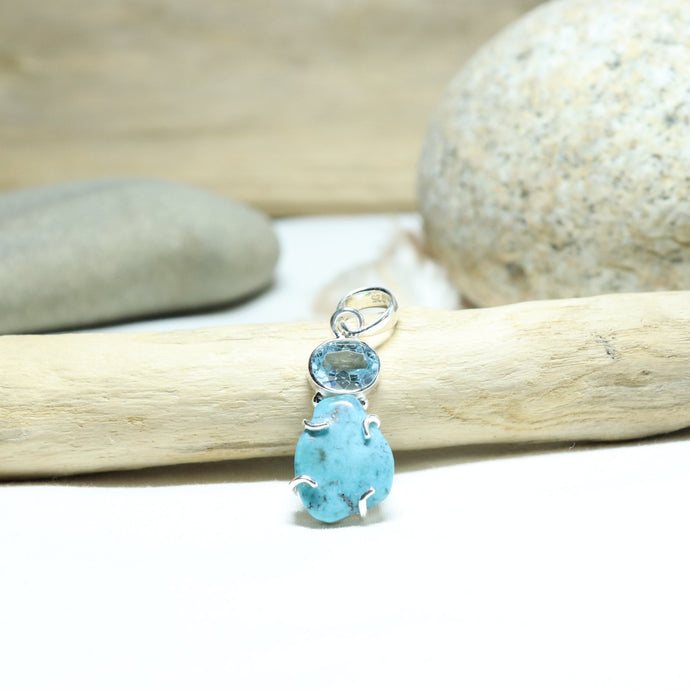 Pendentif en argent turquoise du Mexique et topaze bleue