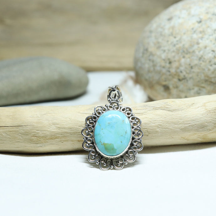 Pendentif en argent et turquoise Mohave