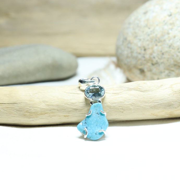 Pendentif en argent turquoise du Mexique et topaze bleue