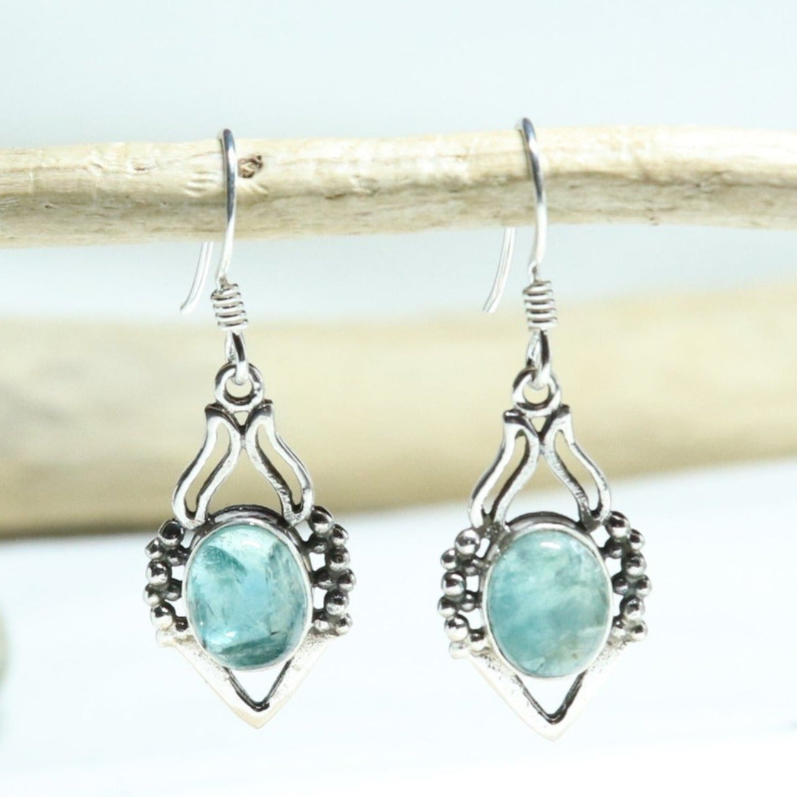 Boucles d'oreilles en argent et apatite - Petite Rainette
