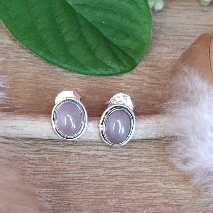 Clous d'oreille carrés en argent et quartz rose - Bijoux Cailloux Bambou