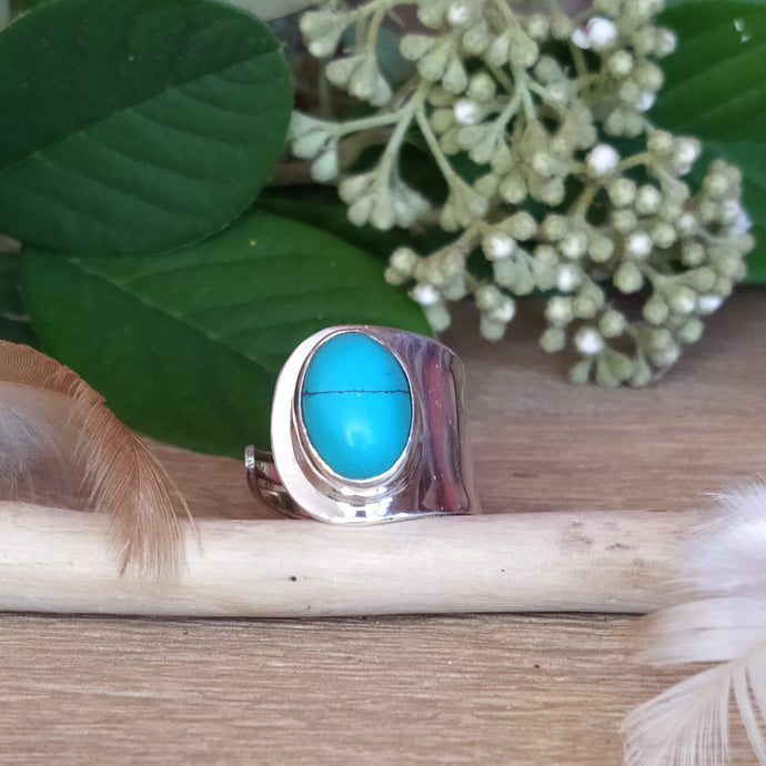 Bague réglable en argent et turquoise - Bijoux Cailloux Bambou