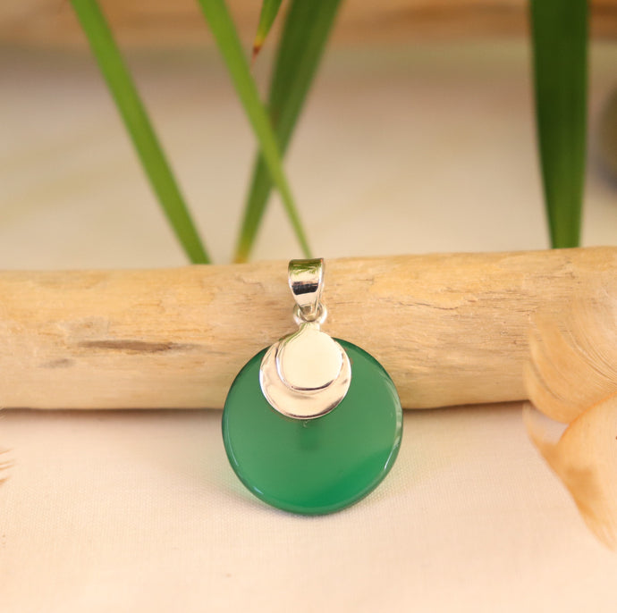 Pendentif en argent et onyx vert - Bijoux Cailloux Bambou