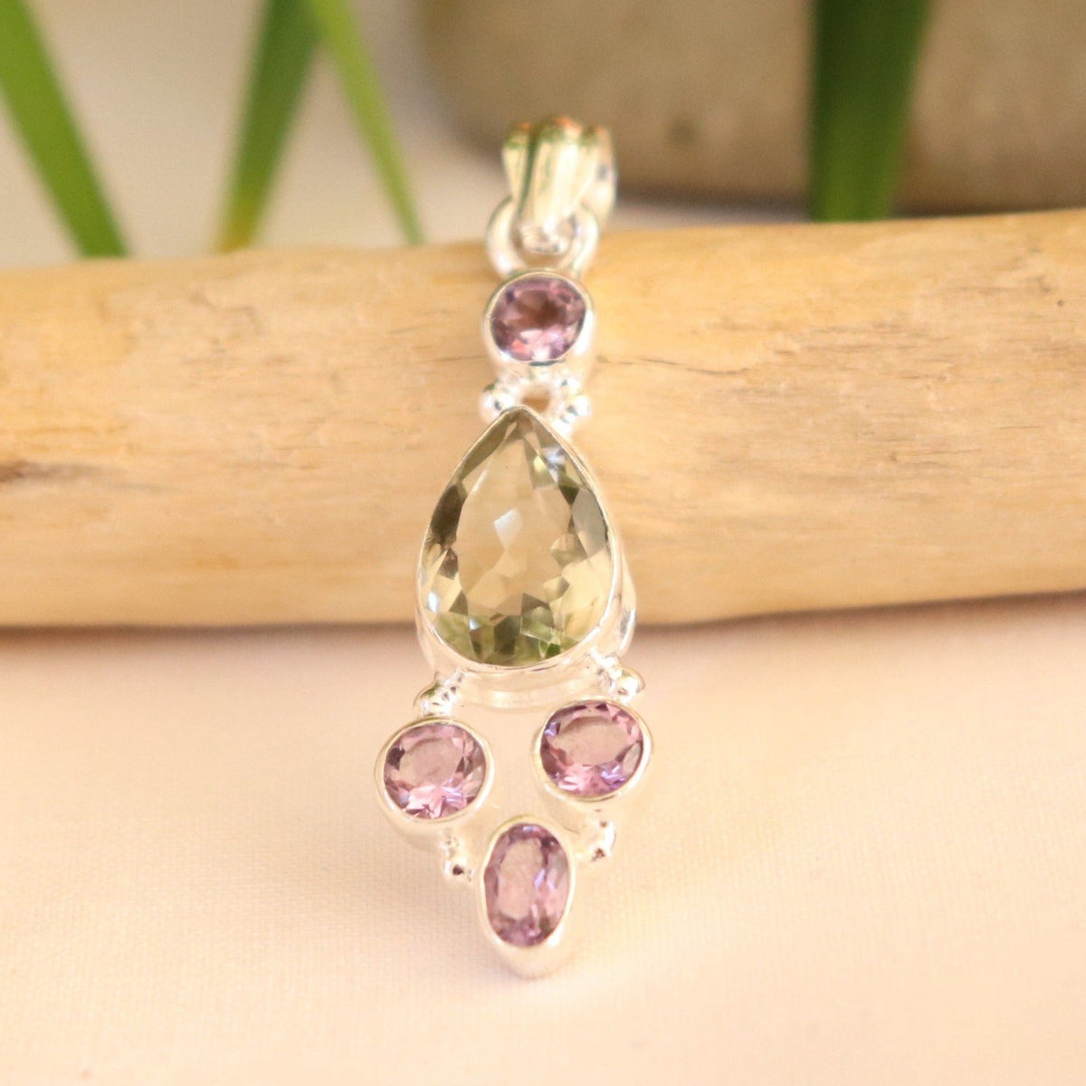 Pendentif en argent améthyste verte et violette
