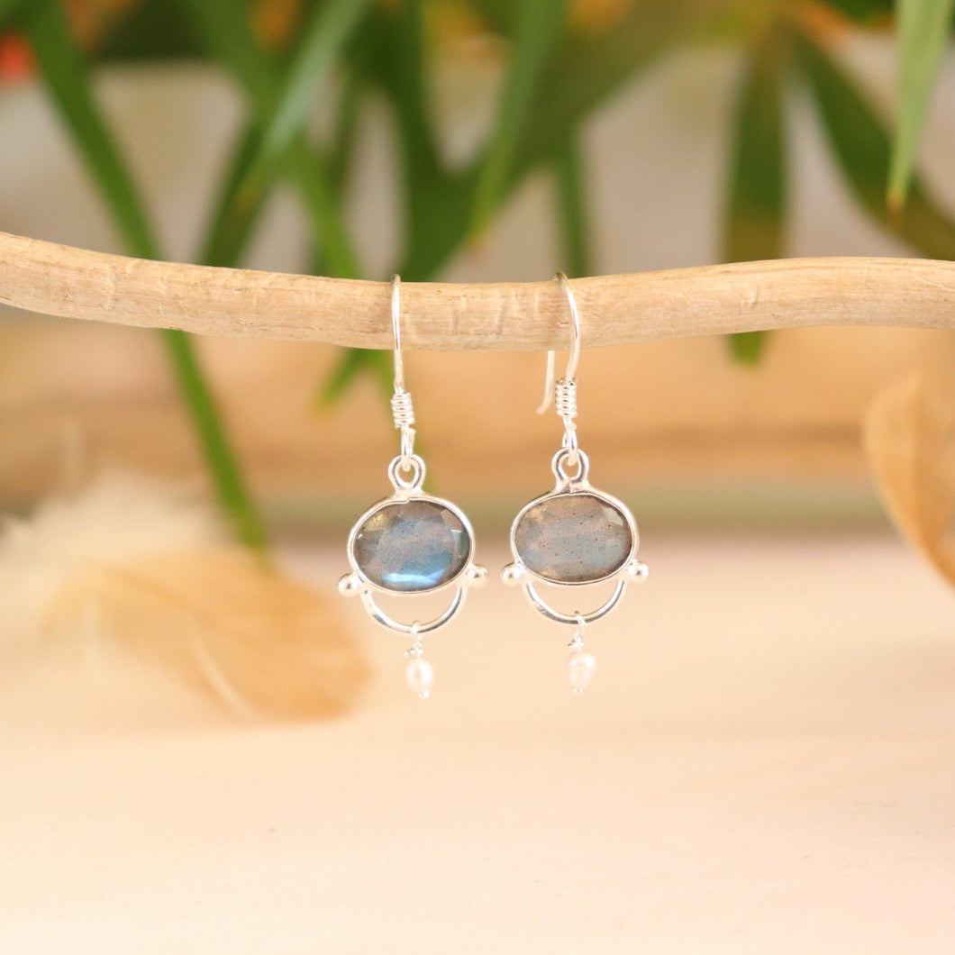 Boucles d'oreilles  en argent et labradorite