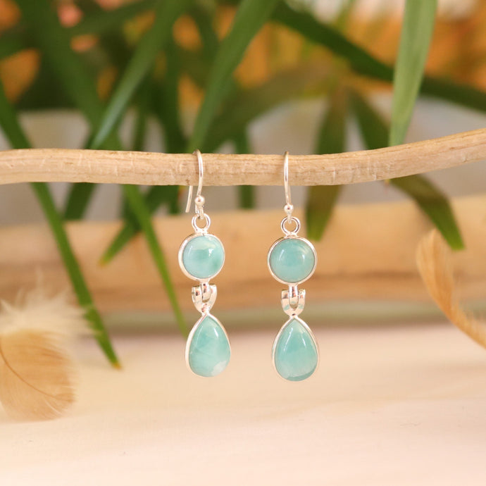 Boucles d'oreilles longues en argent et larimar