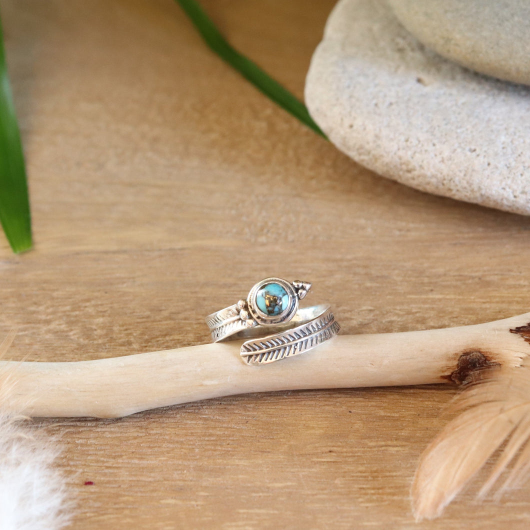 Bague plume en turquoise