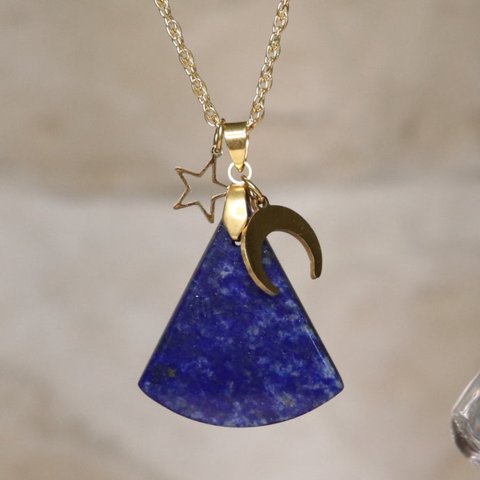 Collier en lapis lazuli et acier doré - Petite Rainette