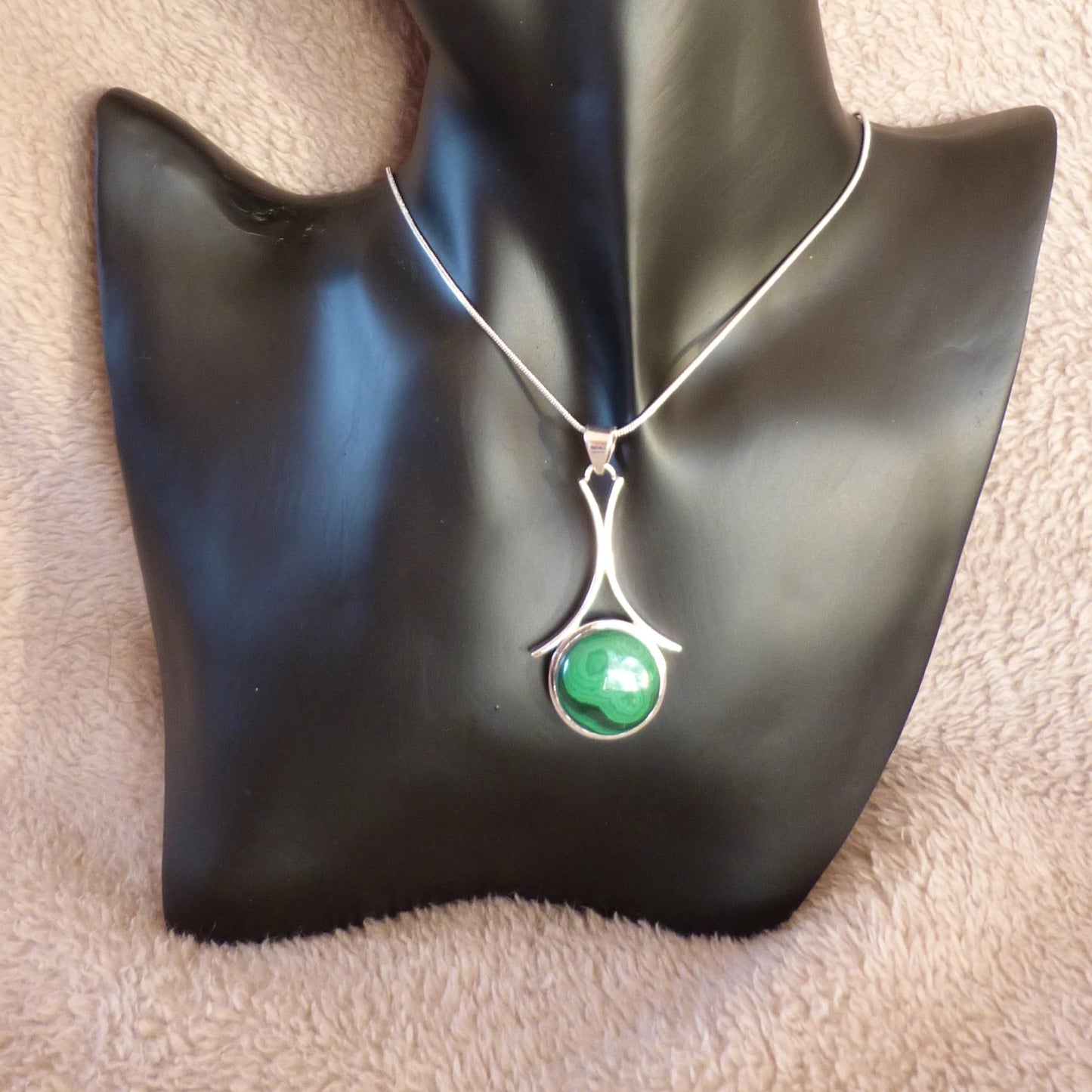 Pendentif argent et malachite - Bijoux Cailloux Bambou